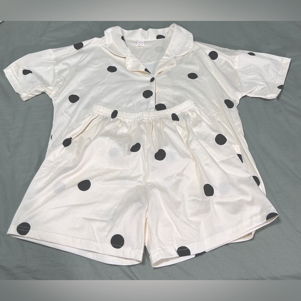 Polka Dot Kids Pajama Set - Cream and Black